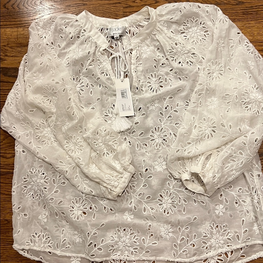 Johnny Was Jade line River Eyelet Blouse, L, NWT
